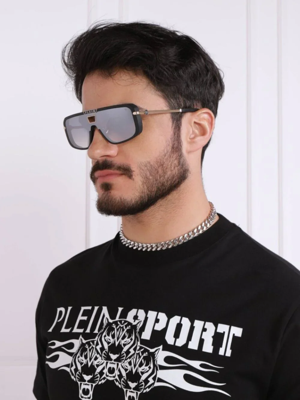 Philipp Plein Men Sunglasses Black Smoke Rainbow Mirror Pilot SPP008M 703V
